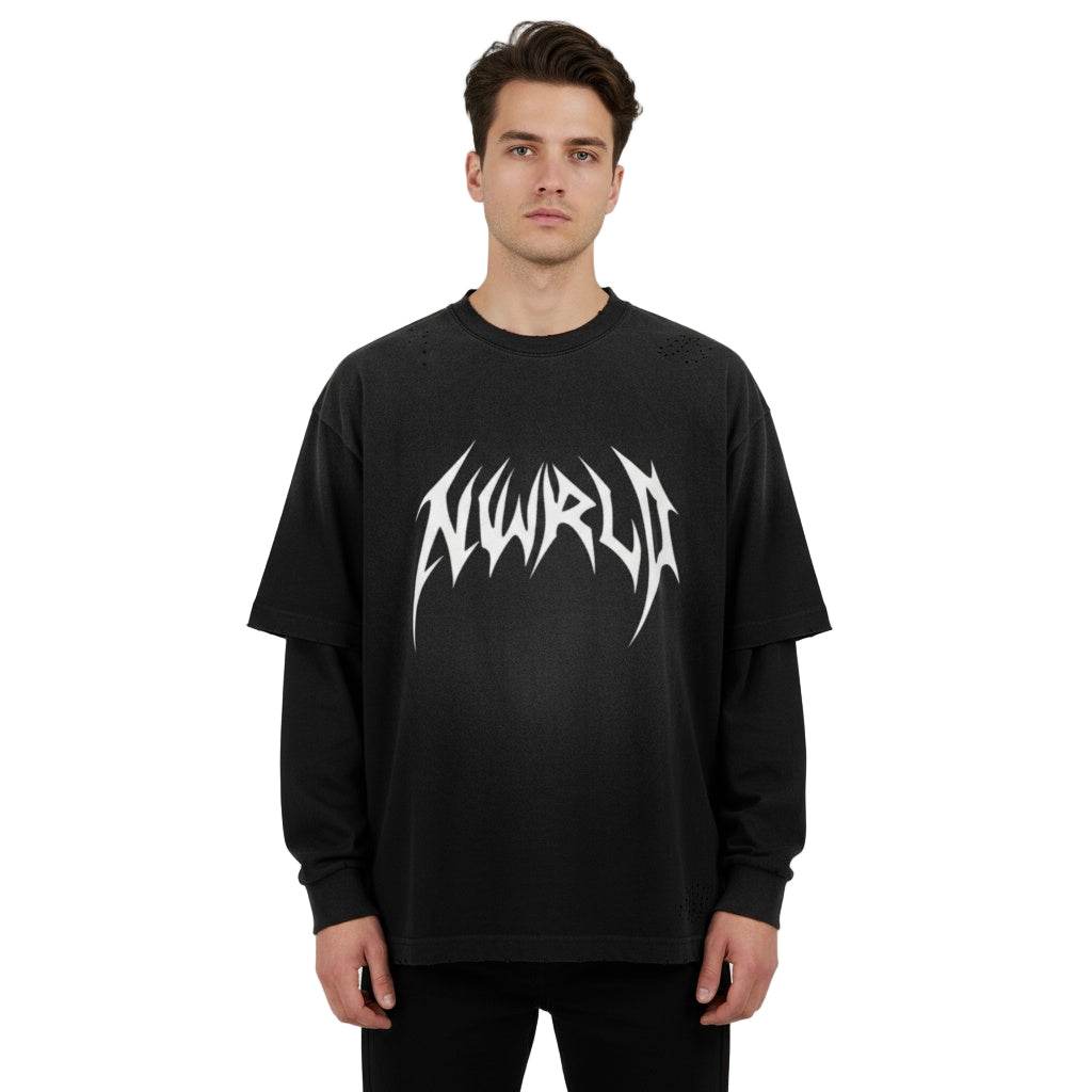 DARKMODE x METALMANIA / Sunfade Hand-Frayed Faux Two-Piece T-Shirt - NWRLD CLOTHING