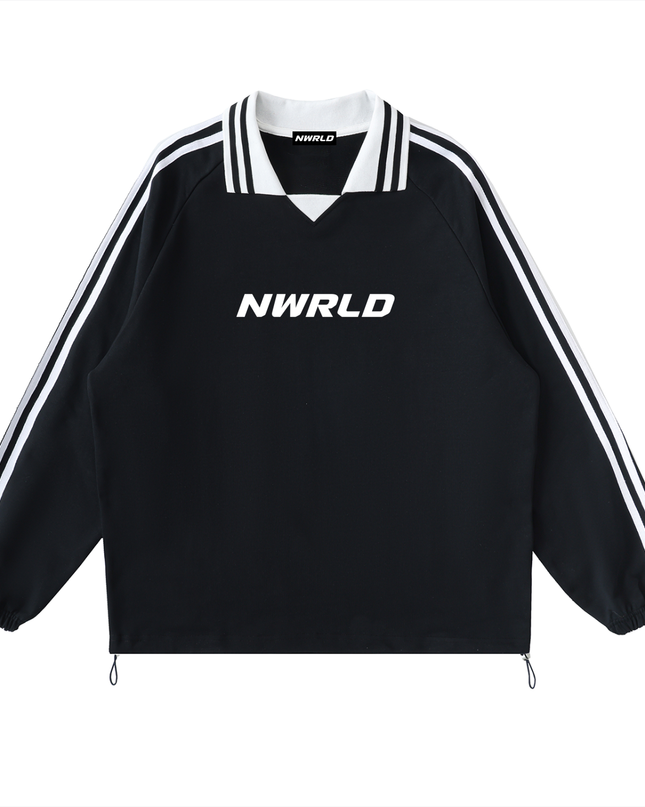 Contrast Striped Lapel Collar Sweatshirt