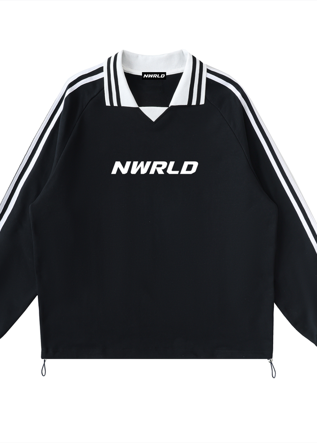 Contrast Striped Lapel Collar Sweatshirt