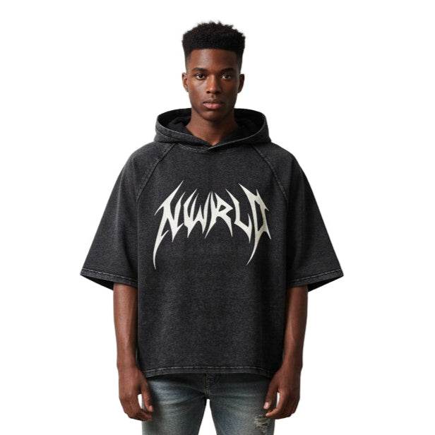DARK MODE x METAL MANIA / Snow Washed Hooded Boxy T-Shirt - NWRLD CLOTHING