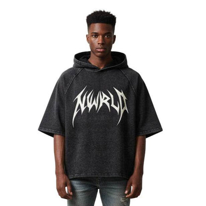 DARK MODE x METAL MANIA / Snow Washed Hooded Boxy T-Shirt - NWRLD CLOTHING