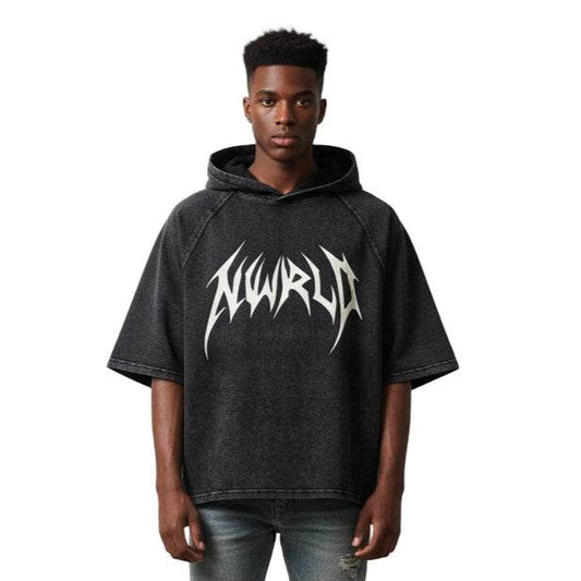 DARK MODE x METAL MANIA / Snow Washed Hooded Boxy T-Shirt - NWRLD CLOTHING