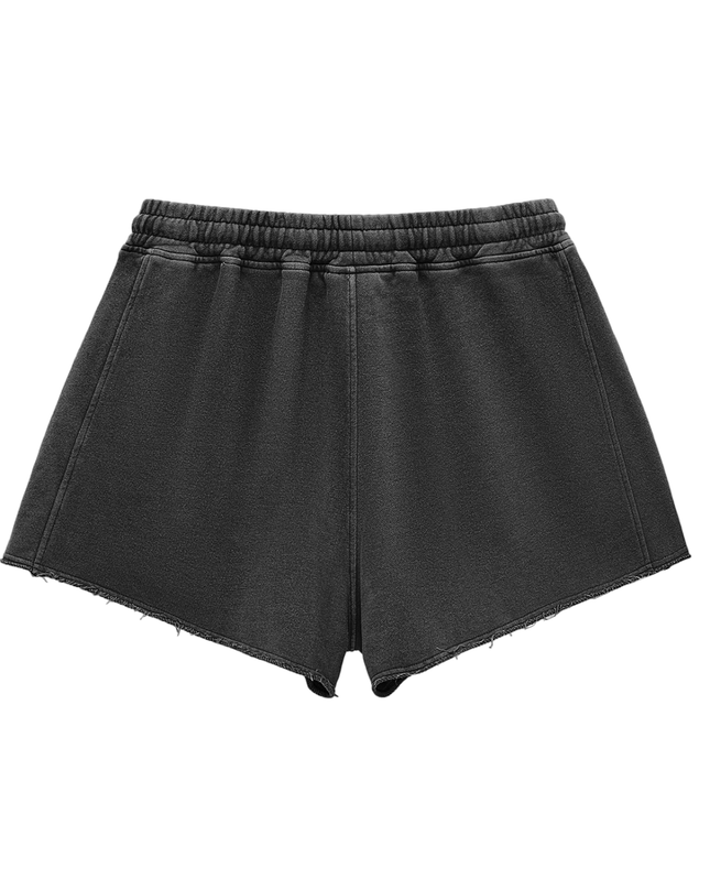 Snow Washed Raw Edge Drawstring Shorts