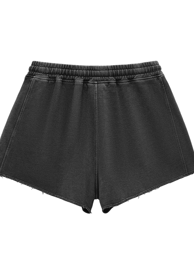 Snow Washed Raw Edge Drawstring Shorts