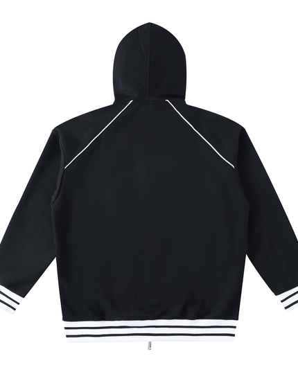 Striped Trim Zip-Up Hoodie