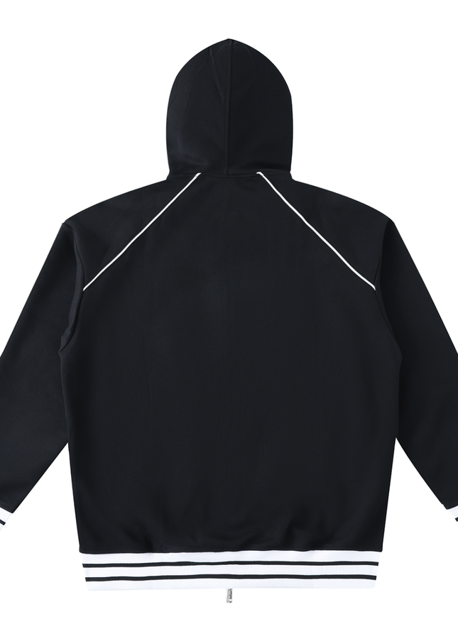 Striped Trim Zip-Up Hoodie