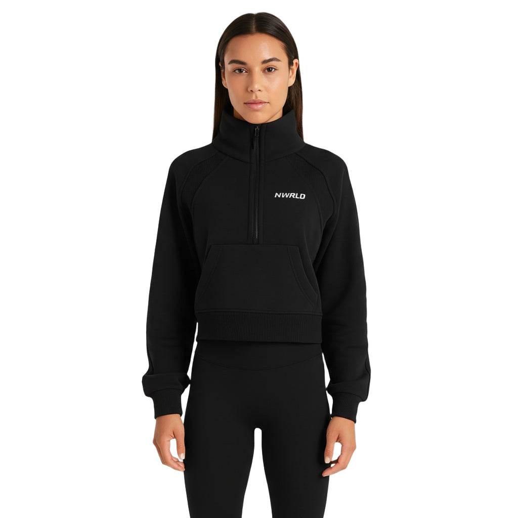 NWRLD ESSENTIALS / Cropped Half-Zip Sweatshirt - NWRLD CLOTHING