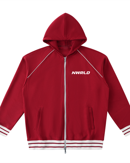 Striped Trim Zip-Up Hoodie