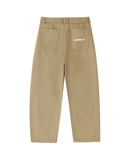 Twisted-Seam Belted Curved-Blade Pants