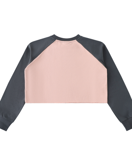 Raw-Hem Color-Block Raglan Crop Sweatshirt
