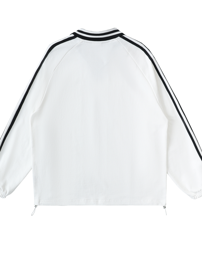 Contrast Striped Lapel Collar Sweatshirt