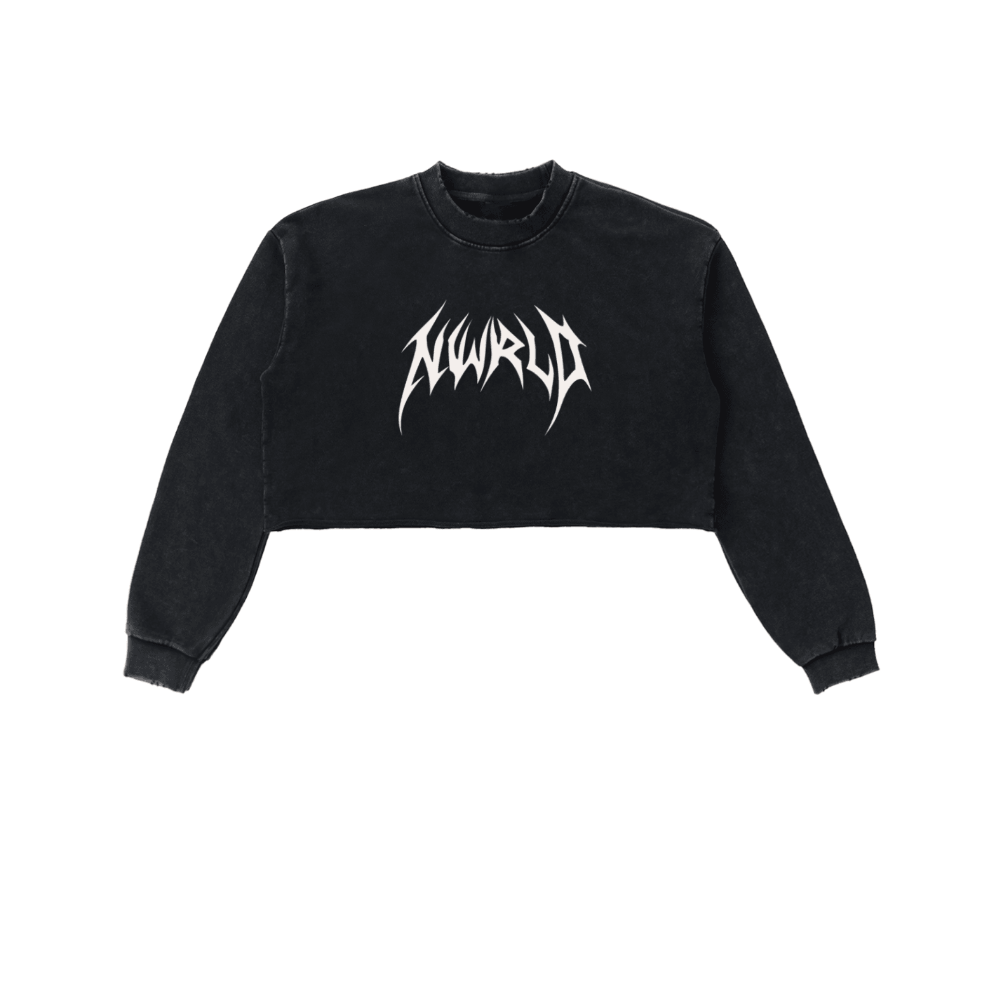 DARK MODE x METAL MANIA / Snow Washed Raw Edge Cropped Sweatshirt - NWRLD CLOTHING