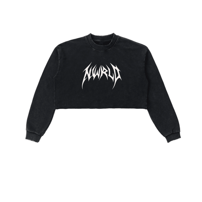 DARK MODE x METAL MANIA / Snow Washed Raw Edge Cropped Sweatshirt - NWRLD CLOTHING
