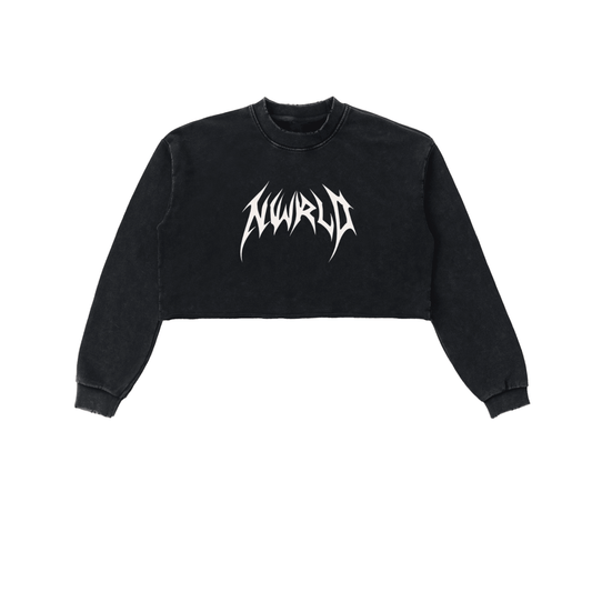 DARK MODE x METAL MANIA / Snow Washed Raw Edge Cropped Sweatshirt - NWRLD CLOTHING