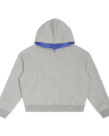 NWRLD 003 / Contrast Plaid Boxy Zip Hoodie