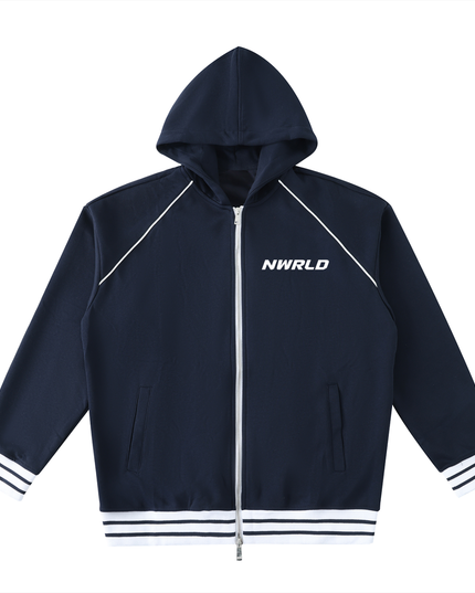 Striped Trim Zip-Up Hoodie
