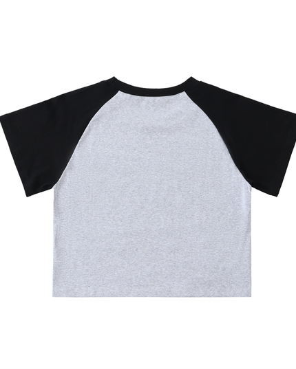 Color-Blocked Raglan Sleeve Crop Top