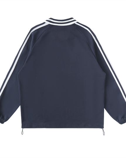 Contrast Striped Lapel Collar Sweatshirt