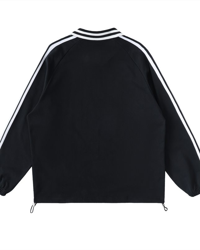 Contrast Striped Lapel Collar Sweatshirt