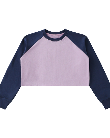 Raw-Hem Color-Block Raglan Crop Sweatshirt
