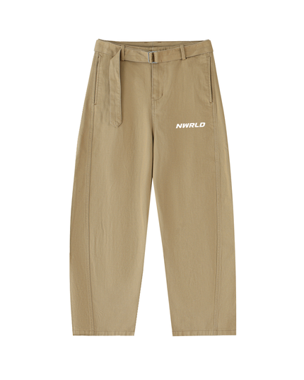 Twisted-Seam Belted Curved-Blade Pants