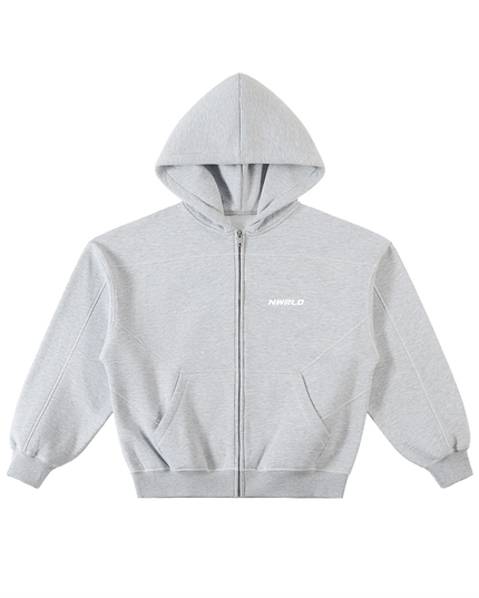 NWRLD 003 | Contrast-Stitched Boxy Fleece Zip Hoodie
