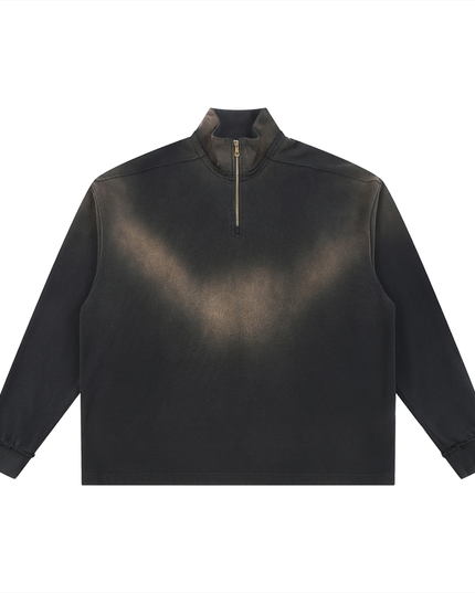 NWRLD 003 / Sun Fade Raw Edge Quarter-Zip Sweatshirt