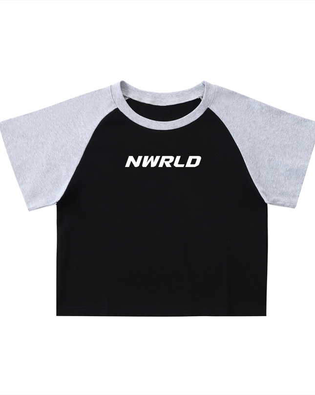 Color-Blocked Raglan Sleeve Crop Top