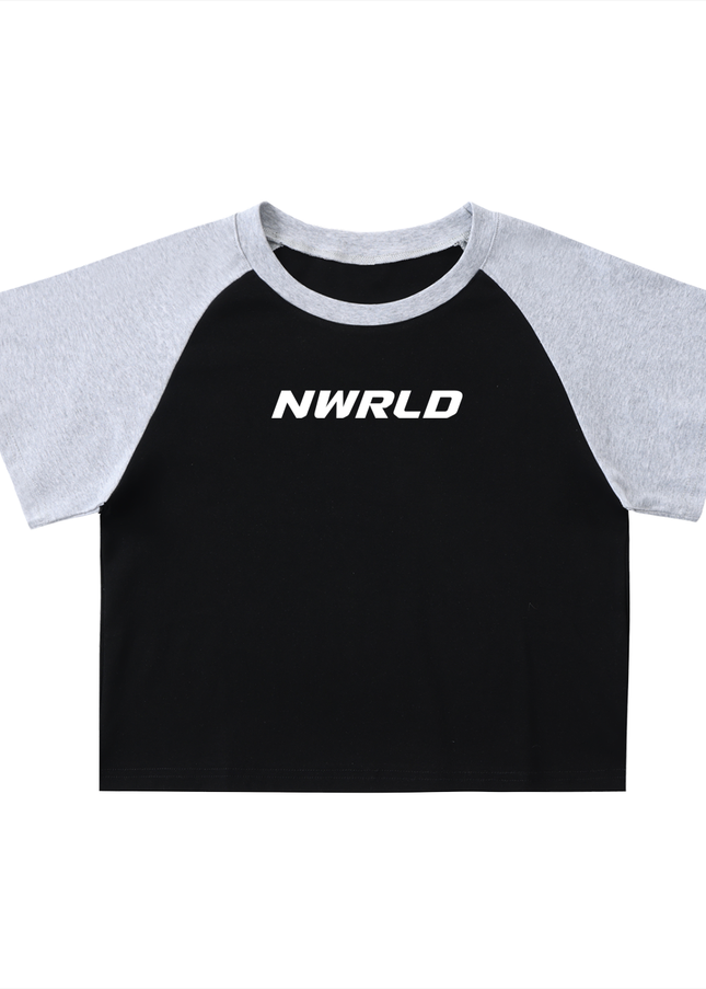 Color-Blocked Raglan Sleeve Crop Top