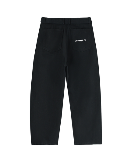 Twisted-Seam Belted Curved-Blade Pants