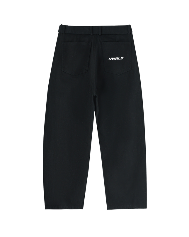 Twisted-Seam Belted Curved-Blade Pants