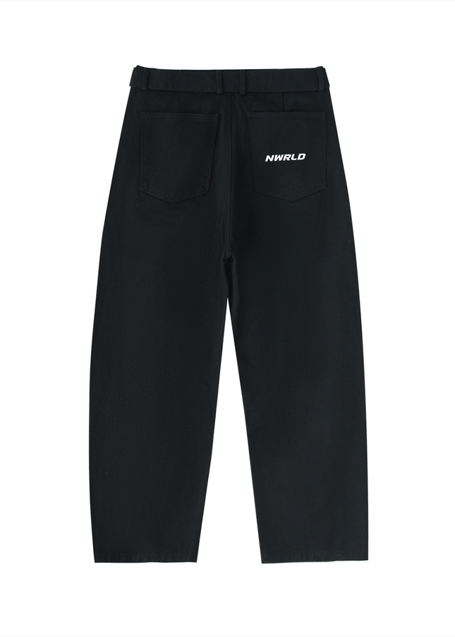 Twisted-Seam Belted Curved-Blade Pants