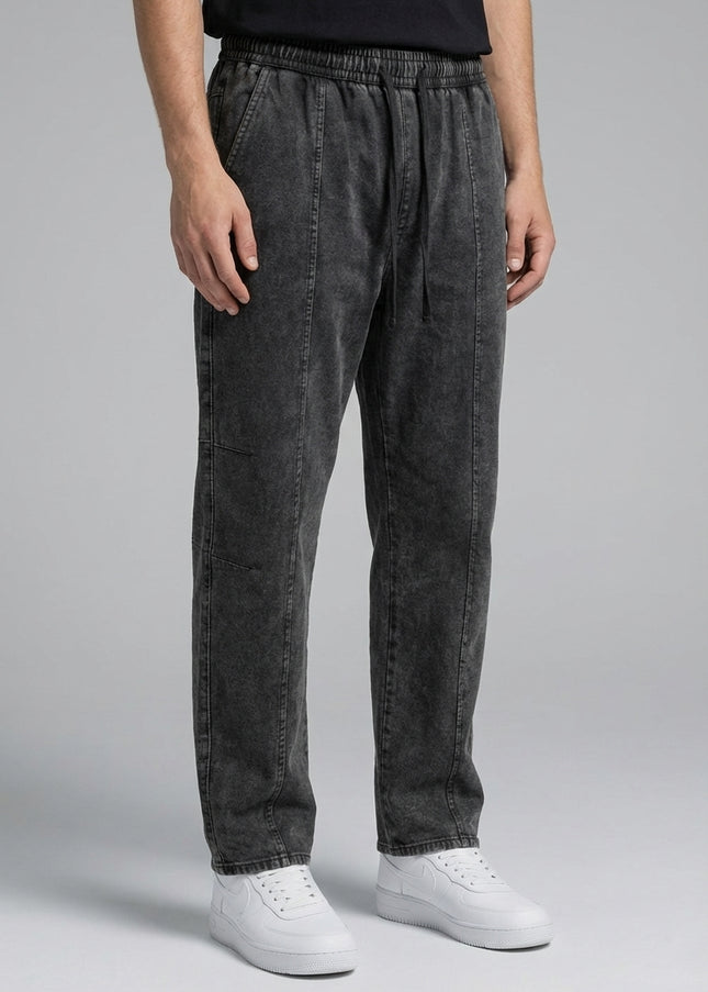 Close-up of the model's lower body wearing Snow Wash Drawstring Cotton Pants