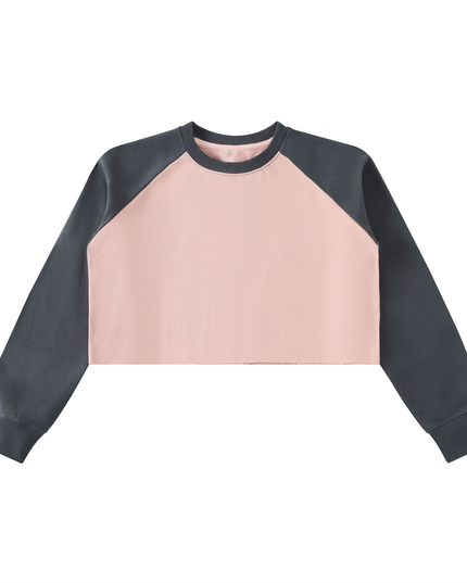 Raw-Hem Color-Block Raglan Crop Sweatshirt