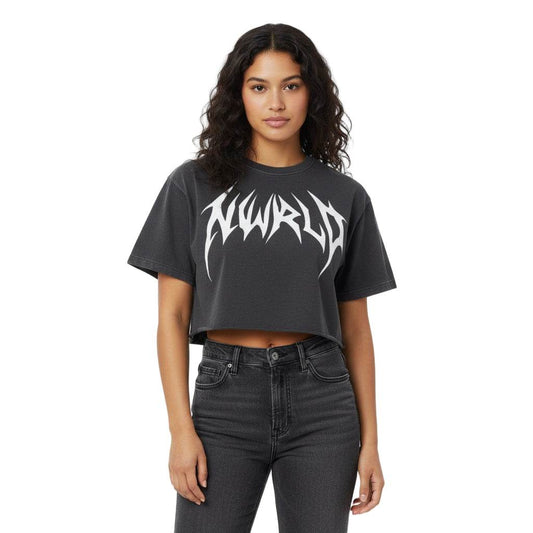 DARK MODE x METAL MANIA / Snow Washed Raw Edge Crop Top - NWRLD CLOTHING