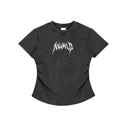 DARK MODE x METAL MANIA / Vintaged-Wash Bodycon Cotton T-Shirt - NWRLD CLOTHING