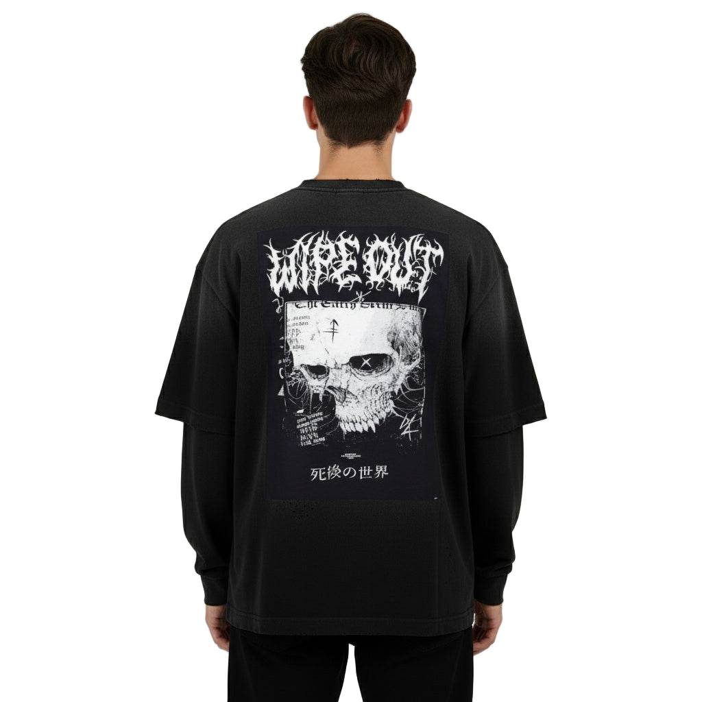 DARKMODE x METALMANIA / Sunfade Hand-Frayed Faux Two-Piece T-Shirt - NWRLD CLOTHING