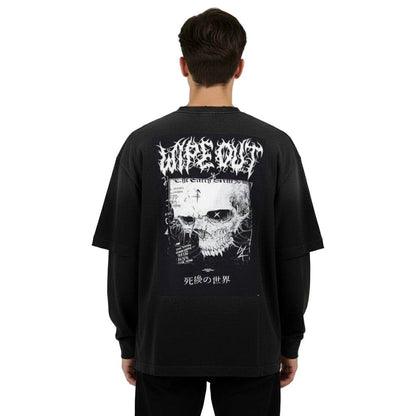 DARKMODE x METALMANIA / Sunfade Hand-Frayed Faux Two-Piece T-Shirt - NWRLD CLOTHING