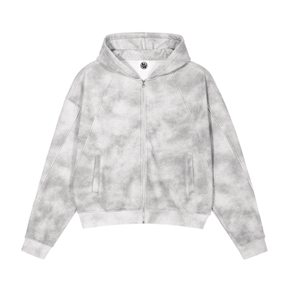 NWRLD CLEAN / Stone Washed Boxy Zip-up Hoodie - NWRLD CLOTHING
