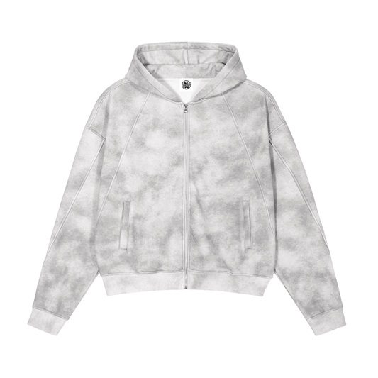 NWRLD CLEAN / Stone Washed Boxy Zip-up Hoodie - NWRLD CLOTHING