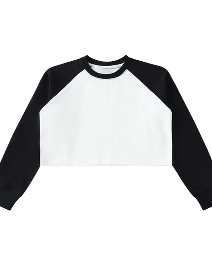 Raw-Hem Color-Block Raglan Crop Sweatshirt
