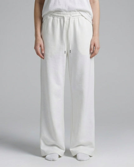 Close-up of the model's lower body wearing Essential Straight-Leg Sweatpants