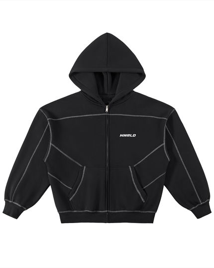 NWRLD 003 | Contrast-Stitched Boxy Fleece Zip Hoodie