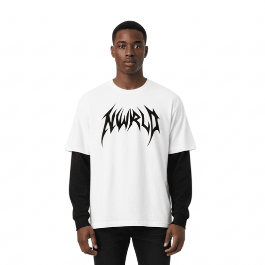 DARKMODE x METALMANIA / Layered Contrast Sleeve T-Shirt - NWRLD CLOTHING