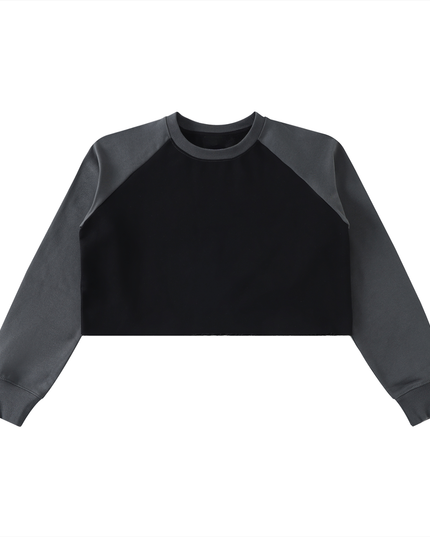 Raw-Hem Color-Block Raglan Crop Sweatshirt