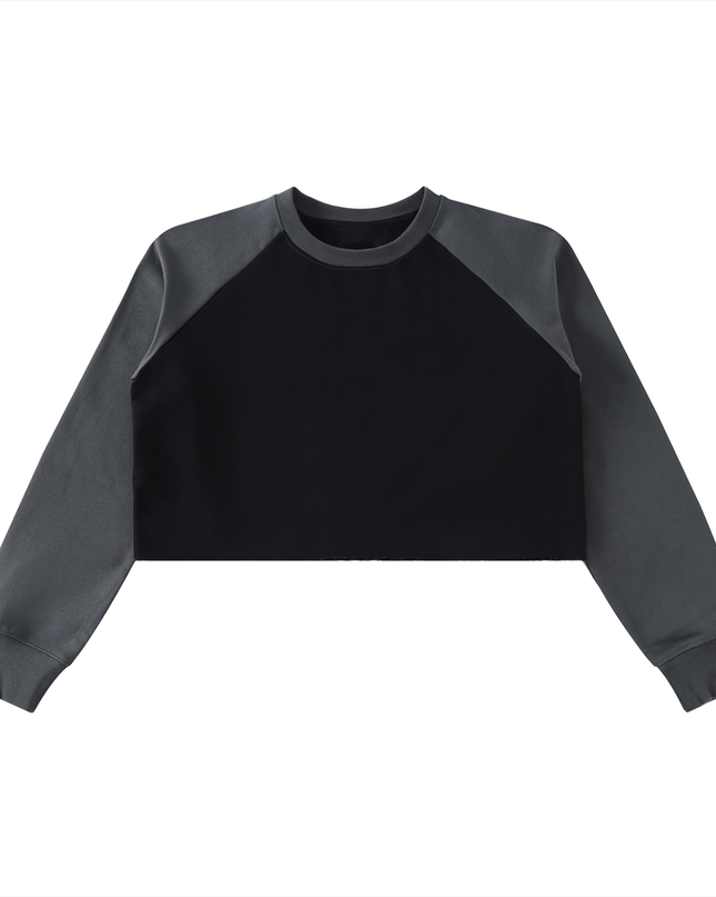Raw-Hem Color-Block Raglan Crop Sweatshirt