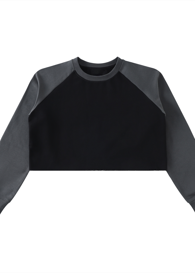 Raw-Hem Color-Block Raglan Crop Sweatshirt