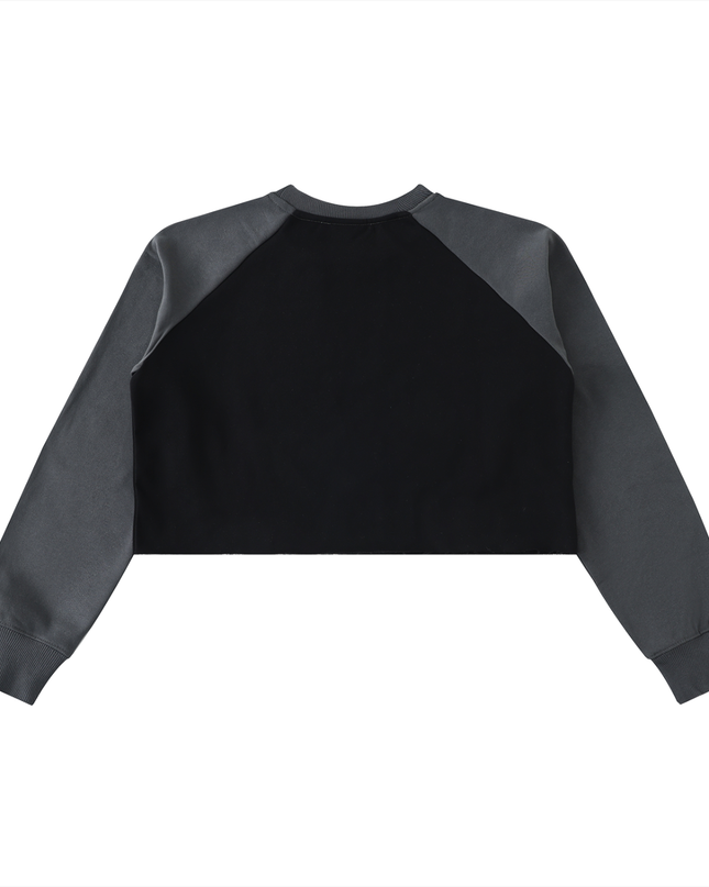 Raw-Hem Color-Block Raglan Crop Sweatshirt