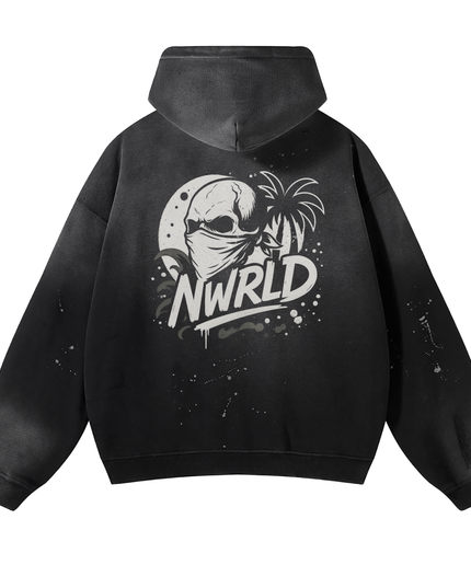 Vintage Wash Frayed Fleece Hoodie - 360 GSM