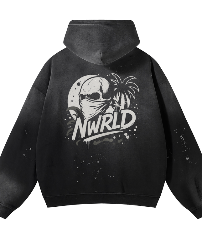 Vintage Wash Frayed Fleece Hoodie - 360 GSM